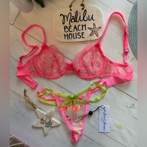 For Love and Lemons 🍋 neon heart lace bra and thong set